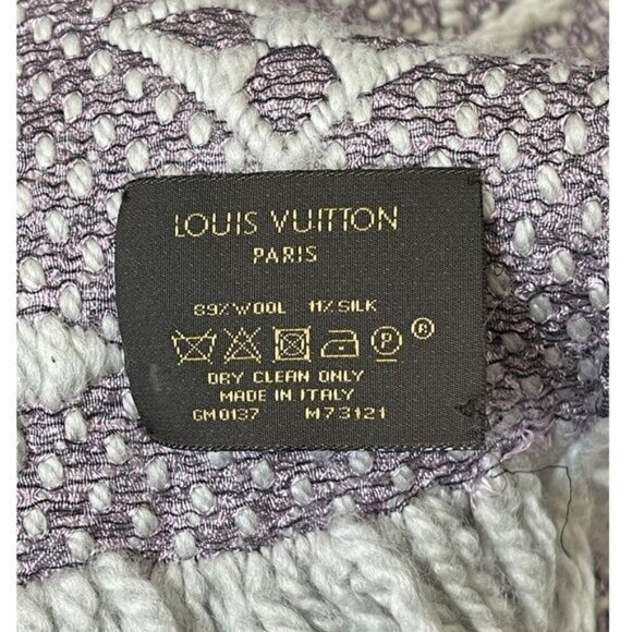 Louis Vuitton Logomania Silk Wool Scarf Monogram Grey Light Purple Pink - Picture 9 of 9